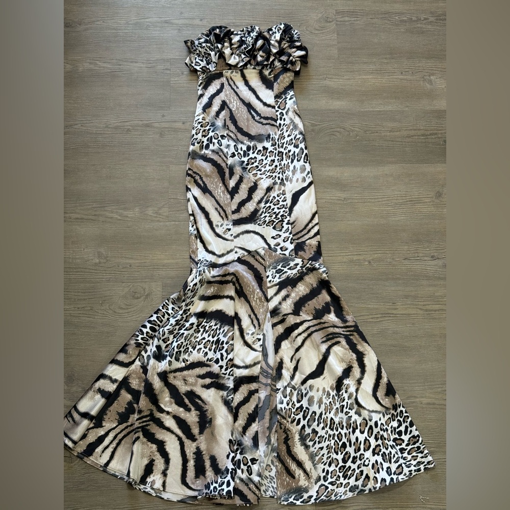 YNES Vintage Made in the USA Women’s Small Maxi Strapless Animal Print Dress